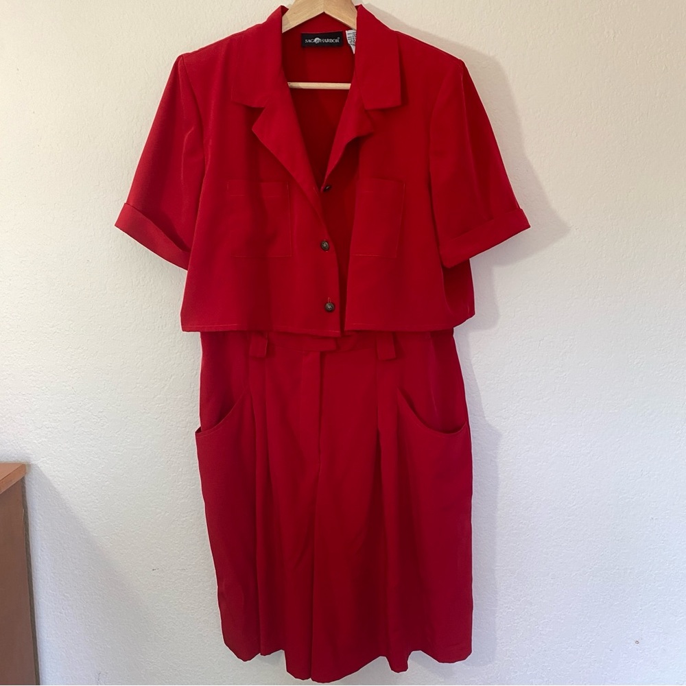 Vintage Red Faux Two-Piece Button-Up Romper